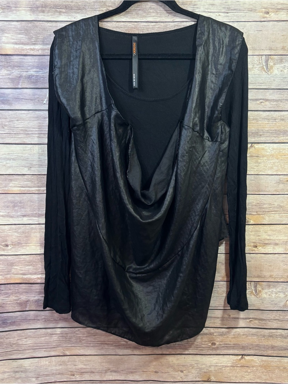 RENEEC. Black Long Sleeve Layered Top Tie Back Size Large